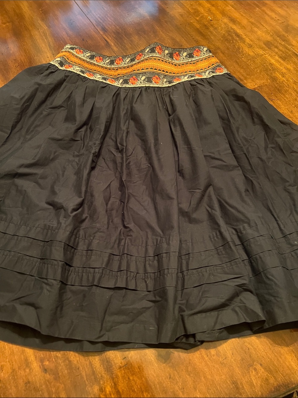 Black Midi Skirt with Embroidered Waistband size 14